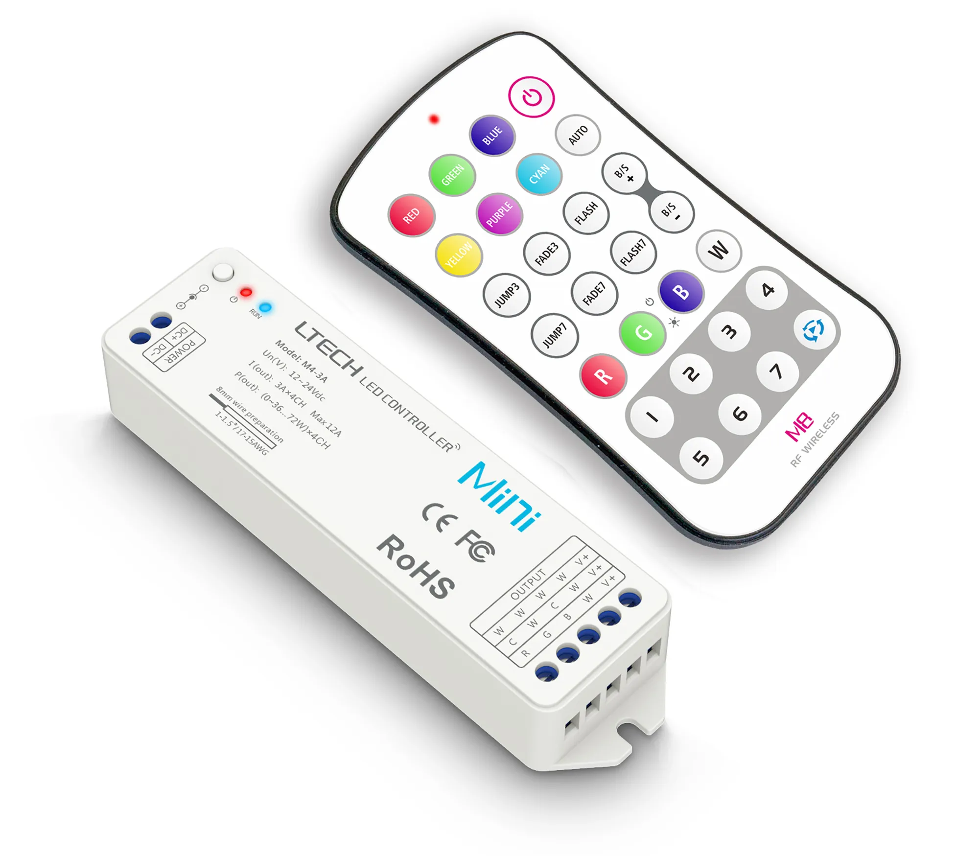 CV Receiving Controller for RGBW 12/24V DC 3A x 4CH 144W/288W IP20 M4-3A  LTECH Wireless Receiver